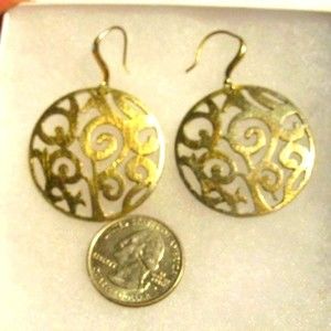 Scroll Work Gold Plated Round Hook Earrings